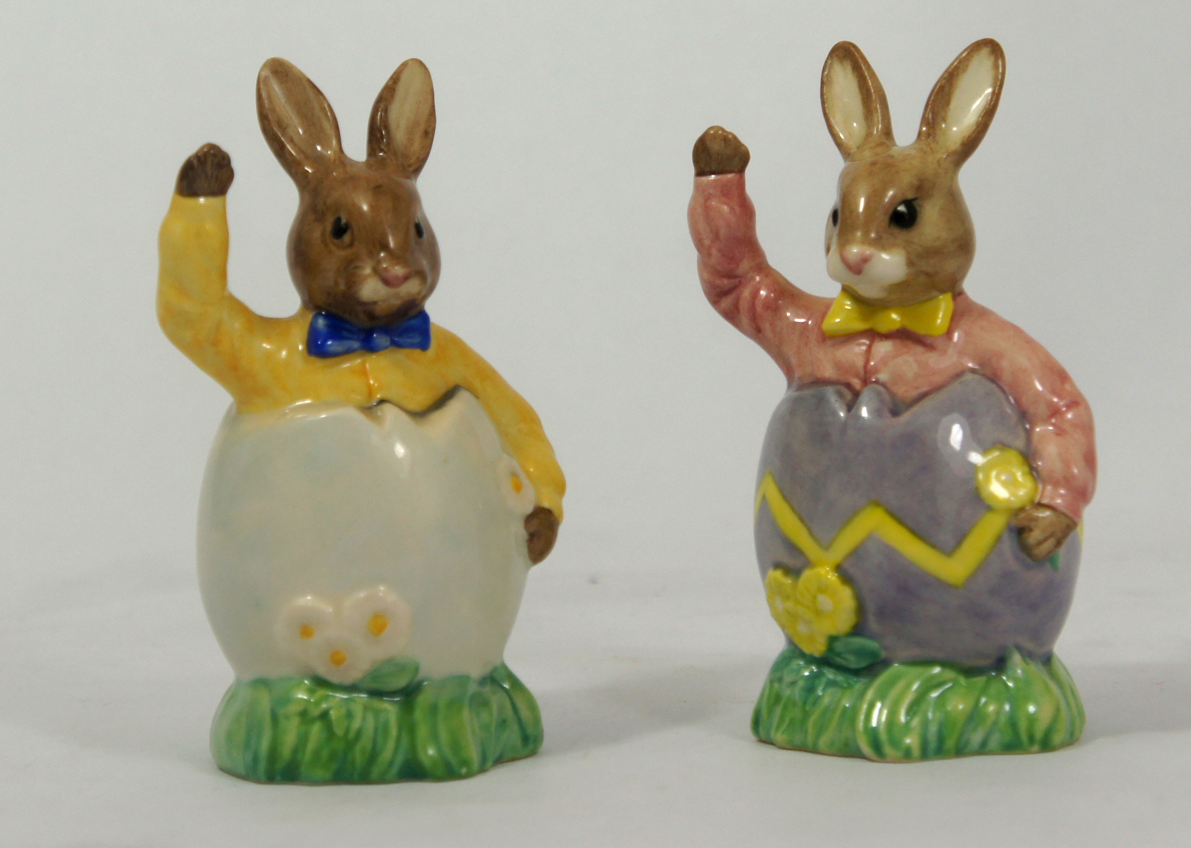 Royal Doulton Bunnykins Figures Easter Greeting DB149 and Easter Suprise DB225 USA Colourway