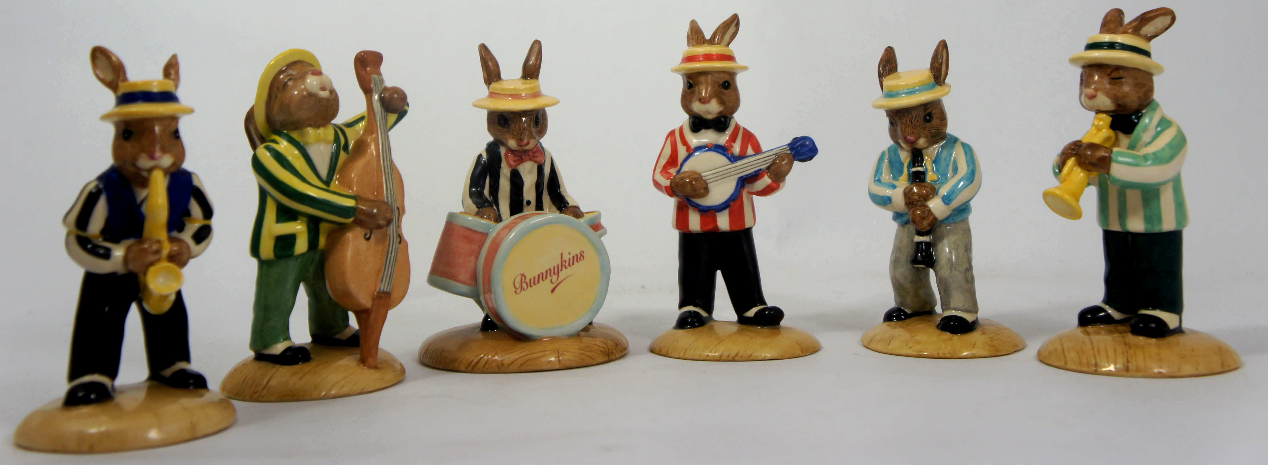 Royal Doulton Bunnykins Figures from the Jazz Band Collection comprising Trumpeter DB210, Clarinet
