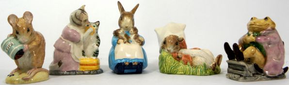 Royal Albert Beatrix Potter Figures Mr Jackson, Tabitha Twitchit and Miss Moppet, Mrs Rabbit and