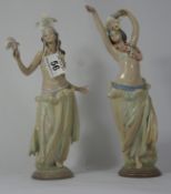 Lladro figures of Hawaiian Dancing ladyies, height 29cm  (both have restored hands)