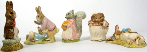 Royal Albert Beatrix Potter Figures Mr Benjamin  Bunny and Peter Rabbit, Mrs Tiggywinkle, Fierce Bad