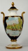 Caverswall 2 Handled Vase and cover hand painted Windsor Castle by W.R.Tipton height 27cm