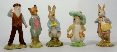 Royal Albert Beatrix Potter Figures Foxy Whiskered Gentleman, Mr McGregor , Benjamin Bunny, Peter