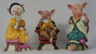 Royale Strattford Comical Pig Models of a Seated Gentleman Pig (Cracked) Seated Lady Pig with