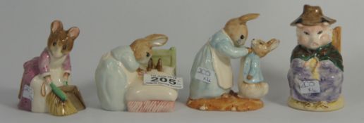 Royal Albert Beatrix Potter Figures Peter in bed, Mrs Rabbit and Peter, And this pig had none, Hunca