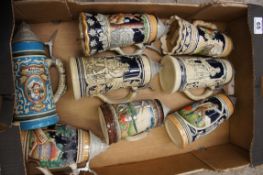 A collection of Large German Beer Steins some musical (8)