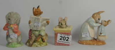 Royal Albert Beatrix Potter Figures Tom Thumb, Mrs Rabbit & Peter, Foxy reading, Timmy Tiptoes (4)