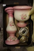 Pottery Floral jardiniere on stand, EPNS silver plated teapot etc