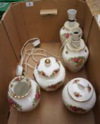 Royal Albert Old Country Roses Pair lampbases , 2 vases & covers and vase  (5)