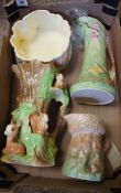 A collection of pottery to include James Kent embossed floral Jug, Sylvac Rabbit bowl an vase and