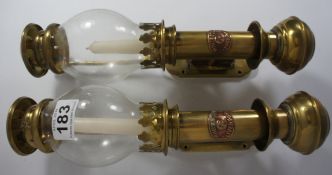 A pair of old brass wall oil lamps, marked White Star Liverpool , height 33cm  (2)