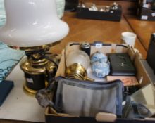 A collection of various items to include lawn green bowls, binoculars, Wedgwood pieces etc