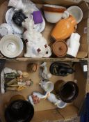Two Trays to include Jugs, Tea Pots, Planters, Commemoratives, Figures etc (approx 35)