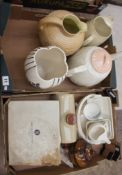 A collection of pottery to include large embossed Teapot, large Jug, Stoneware hot water bottle ,