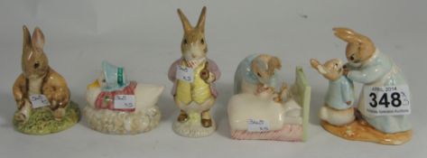 Royal Albert Beatrix Potter Figures Mrs rabbit & Peter, Peter in Bed, Jemima Puddleduck made a