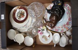 A collection of pottery to include Chintz plates, mugs, restored beswick buffalo, plates,