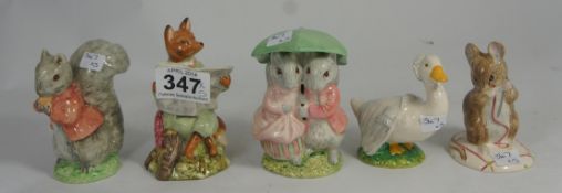 Royal Albert Beatrix Potter Figures Foxy Reading, Goody & Timmy tiptoes, Timmy Tiptoes, Rebeccah