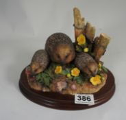 Border Fine Arts figure of four Hedgehogs " Hedgerow Adventure " made in scotland on wood base