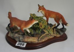 Border Fine Arts figure of two foxes in heather and rocks on wood base by JGB on wood base made in