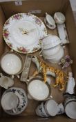 A collection of pottery to include Beswick Tigress (cracked)  Royal Albert old country roses,