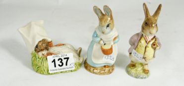 Royal Albert Beatrix Potter figures Benjamin wakes up, Mr Benjamin bunny and Mrs Rabbit cooking