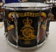 Royal Artillary Junior Leaders painted Drum by George Potter & Co Aldershot with pair wood