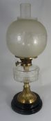 Victorian oil lamp with etched glass shade, height 55cm