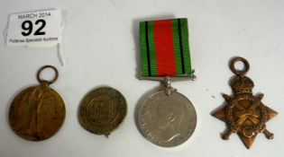A collection of medals to include 1914-1915 Star awarded to Pte W Tilly North Staffs, 1939-1945