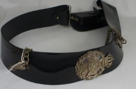 A Riflemans dress Belt with Waterloo badge, Whistle etc