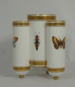 Mintons Tri-foil vase decorated with coloured Butterflys and Beetles, height 15cm