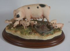 Border Fine Arts Figure Never Satisfied Gloucester old spot  pig and piglets eating from troff