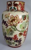 Large 19th Century European earthenware vase decorated with various Stylised Flowerheads , height