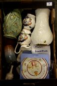 A collection of Pottery to include a Waterford ceramic flower vase, a Bewsick embossed Jug,