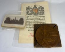 A Bronze Death plaque for Pte Frederick Best of North Staffordshire Regiment with paperwork and