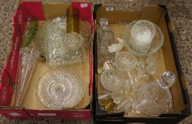 A collection of quality glassware to include decanters, serving bowls, glasses, (2 trays)