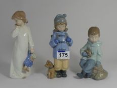 Nao figures Boy with dog, girl with clown doll and setaed boy with rabbit, tallest 21cm (3)