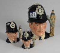 Set of Royal Doulton character Jugs The London Bobby in all 3 sizes, Large D6744, Small D6762 and