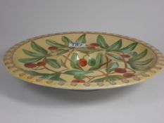 Doulton lambeth Faience footed dish decorated with Cherries, diameter 30cm