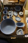 A collection of Wedgwood jasperware to include footed egg bowl, vases, dishes, boxes etc  (17)