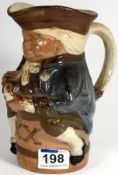 Royal Doulton stoneware Toby Jug seated on barrel , Double XX designed by Harry Simeon, height 20cm