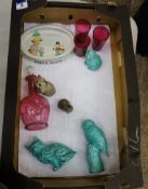 A collection of pottery and glass to include Shelly Mable lucy atwell tray (damaged), glass decanter