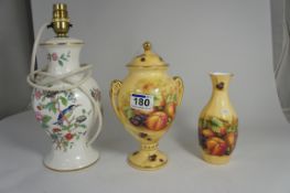 Aynsley Orchard Gold two handled vase & cover and smaller vase in the orchard gold design and a