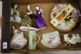 A collection of various itemss to include Royal Doulton plates, figures, Lady figurines (broken) (