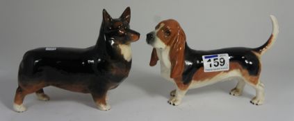 Beswick Corgi 1299A and Basset Hound 2045A  (2)