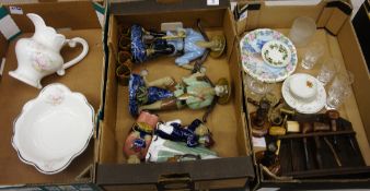 A collection of various items to include glasses, oriental figures of pheasants, pipes and pipe