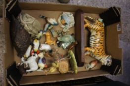 A collection of various Beswick Animals including Tiger, Susie Jamaica, Sheep, Grouse Decanter,