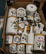 A collection of Port Merion Botanical pottery to include storage decanters, christmas bells, clocks,
