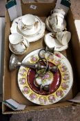 A collection of pottery to include Vienna plates, Shridan pheasant tea set, Candelbra etc