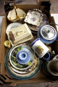 A collection of pottery to include various collectors plates, stein, Wedgwood jasperware etc