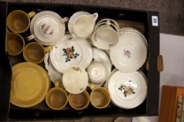A collection of Spode part tea set including vups, saucers and plates and Kiln Craft part tea set